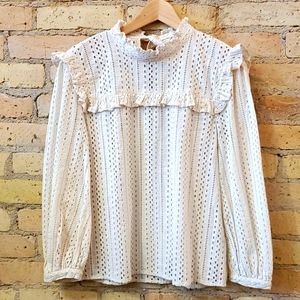 Madewell Eyelet Mockneck Ivory Ruffle Top